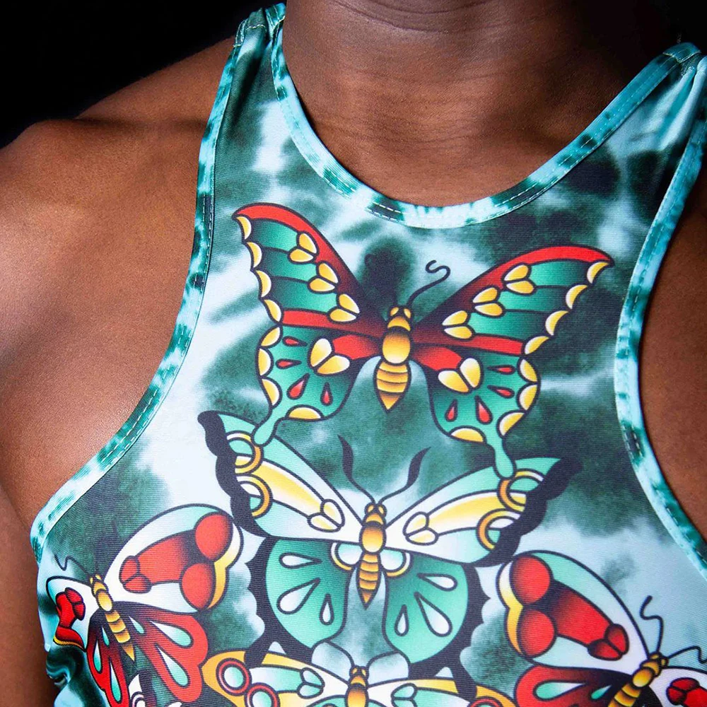 Men's Sexy Nightclub One-piece Suit Summer New LGBT T-shaped Pants Fitness Man Sexy Lingerie Jumpsuit Butterfly Printed Bodysuit