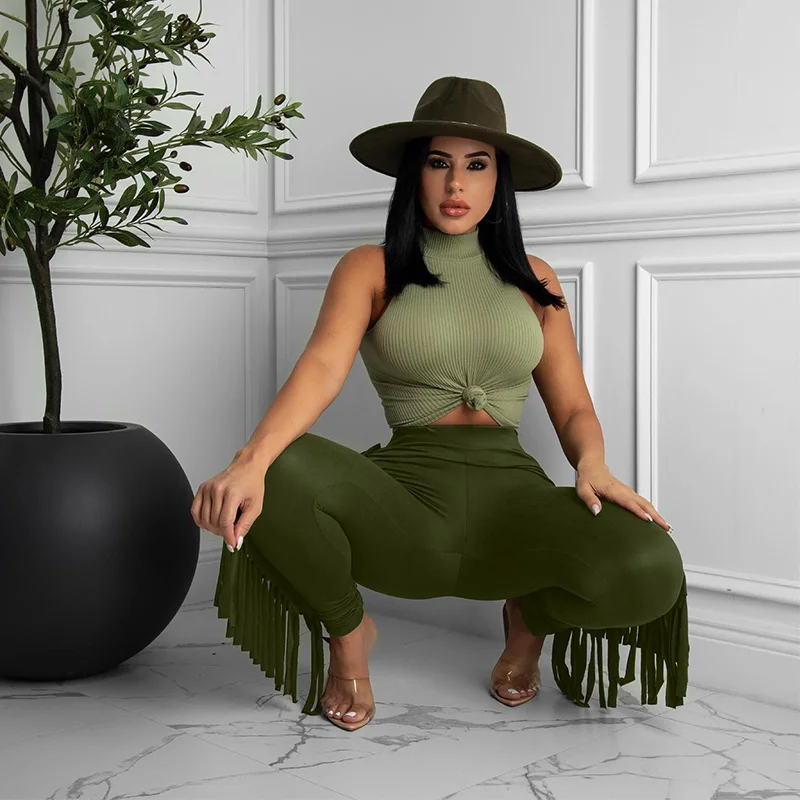 Женские Узкие Брюки С Высокой Талией И Оборками Однотонные Повседневные