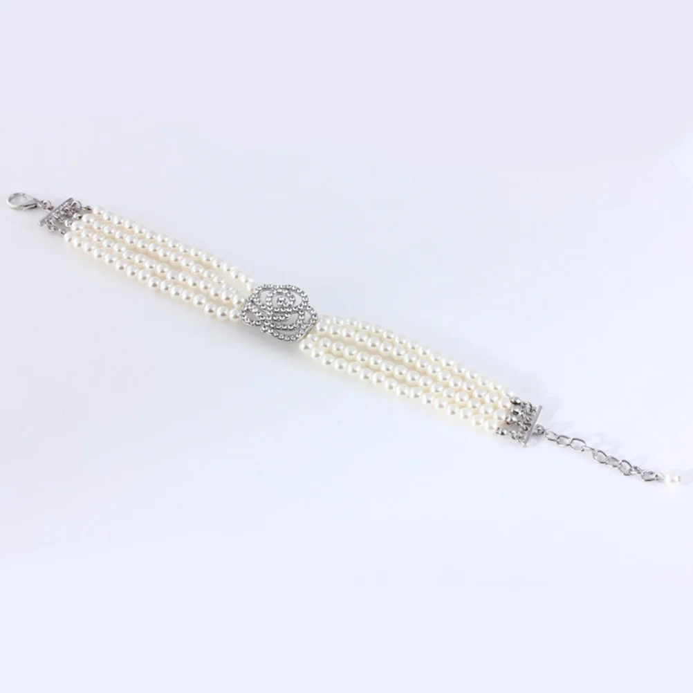 

Gorgeous Pet Jewel Inlaying Rose Decoration Four Row Pearls Pet Hanging Drop Dog Pearl Necklace ( White Rose, M)