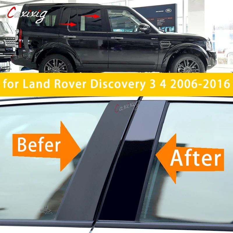 

New Hot 6PCS Gloss Black Polished Pillar Posts Window Trim Cover BC Column Sticker For Land Rover Discovery 3 4 2006-2016