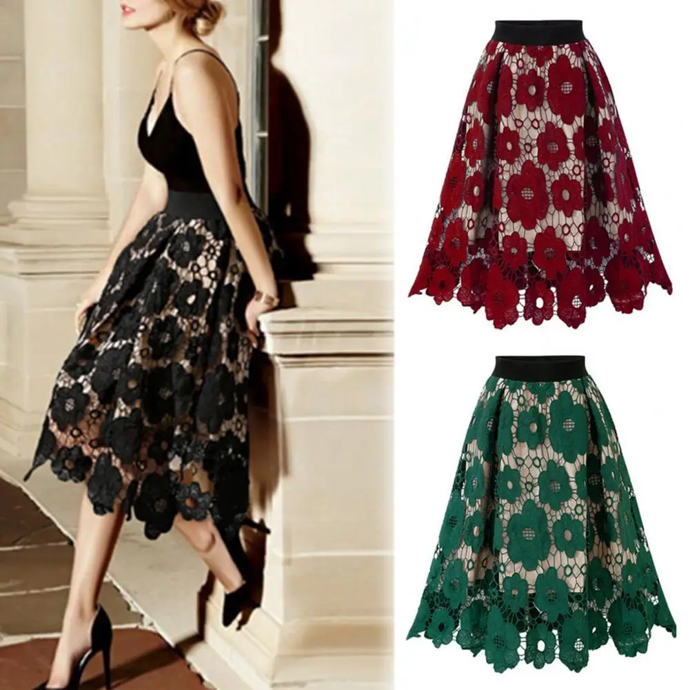 

Trendy Women Skirt Mid-calf Length Temperament Prom Skirt A-line Loose Hem Prom Skirt