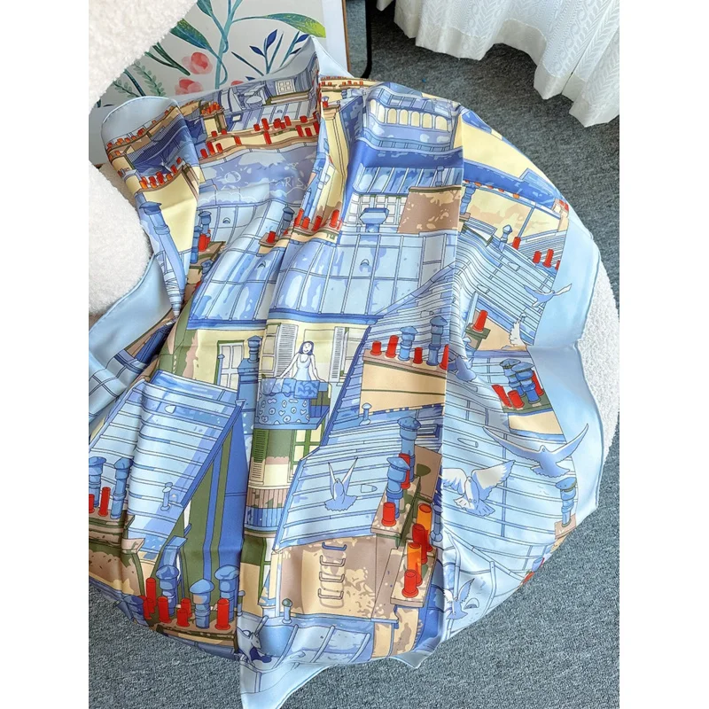 Синий Шелковый натуральный тканевый роскошный квадратный шарф известного