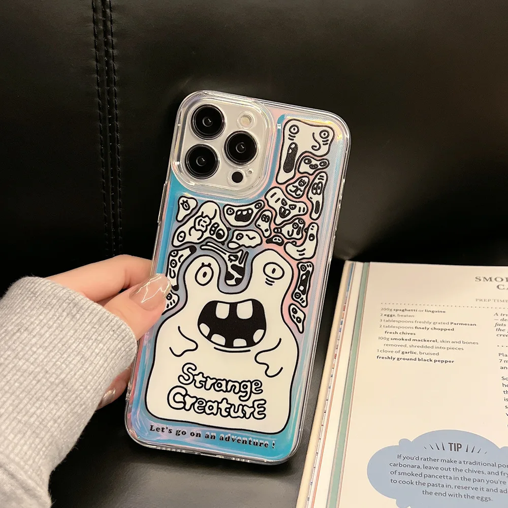 

Abstract graffiti strange Cartoon laser Phone Case For iPhone 13 11 12 Pro Max Xs Max XR 7 8 Plus 12 Mini case Cute clear Cover