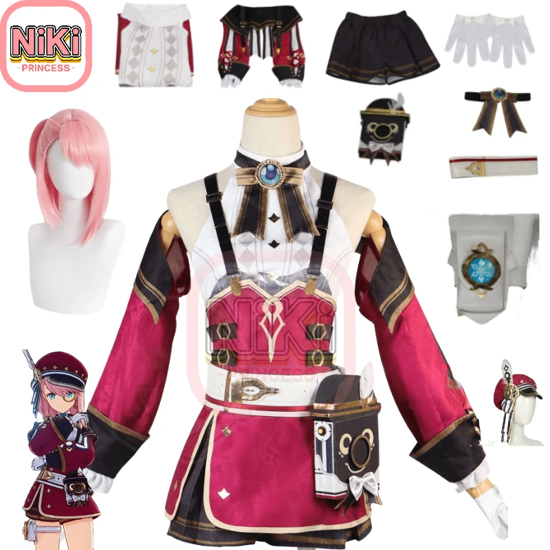 

Искусственный костюм для косплея Genshin Impact, Фонтейн газета Косплей Шарлотт и парик