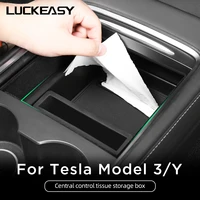 luckeasy central control tissue storage box for tesla model 3 model y interior accessories car center armrest stowing tidying