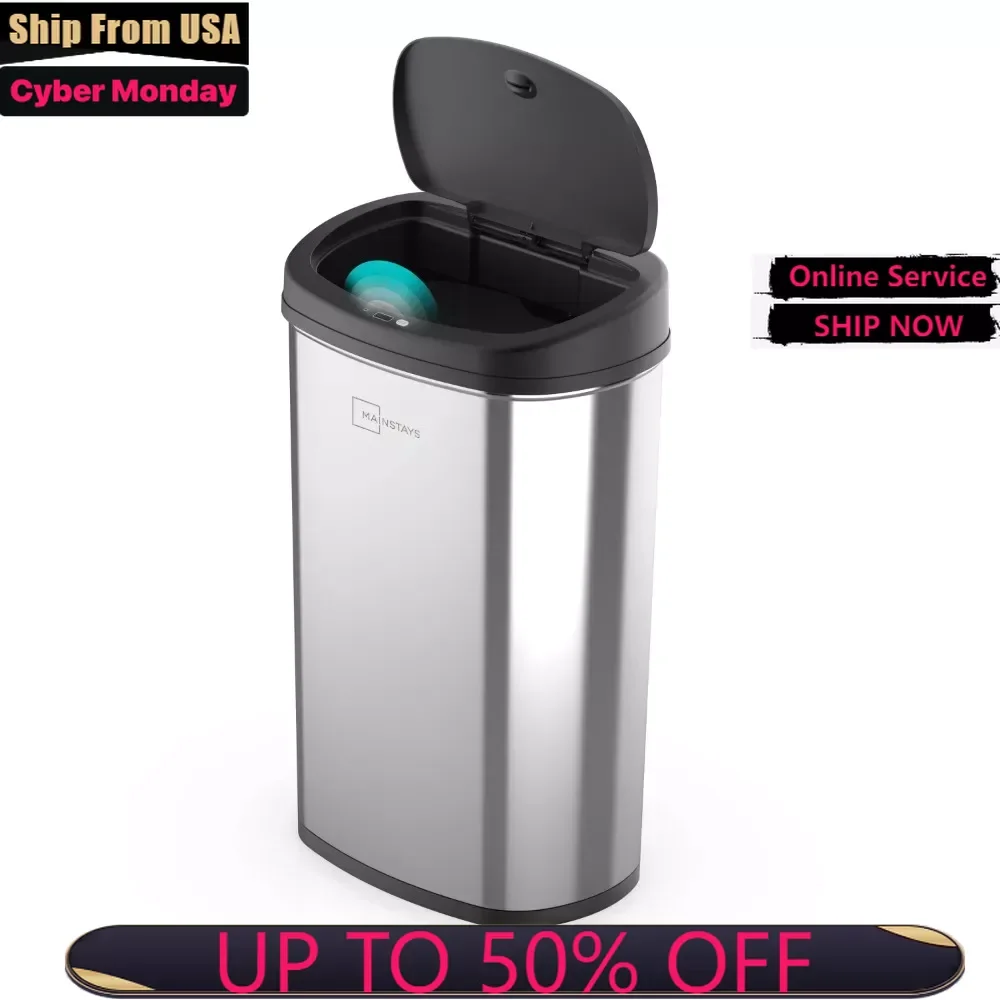 

13.2 Gallon Trash Can, Motion Sensor Kitchen Trash Can Bin, Stainless Steel Free Shipping