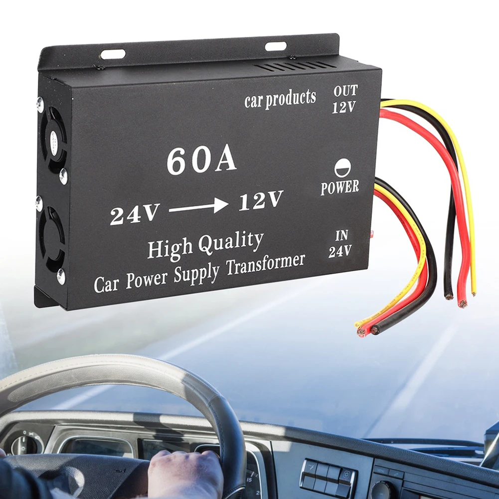 

Car Durable 24V To 12V Step Down Power Converters Black Vehicle Power (60A) Auto Transformer Electronics Accesories