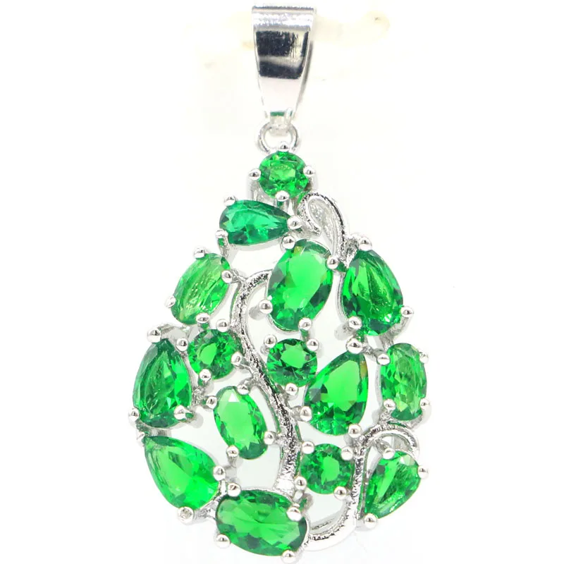 

36x19mm Eye Catching CZ Green Emerald Pink Kunzite Females Daily Wear 925 Silver Pendant
