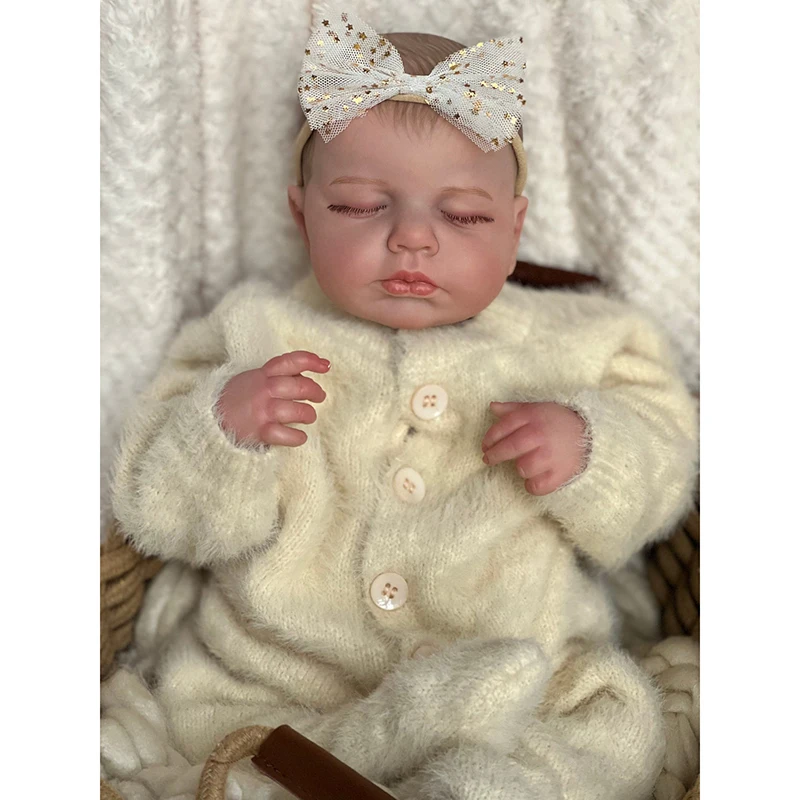 

19inch Loulou Reborn Baby Doll Handmade Lifelike Newborn Asleep Soft Touch Cuddly Doll with 3D Painted Skin Visible Veins
