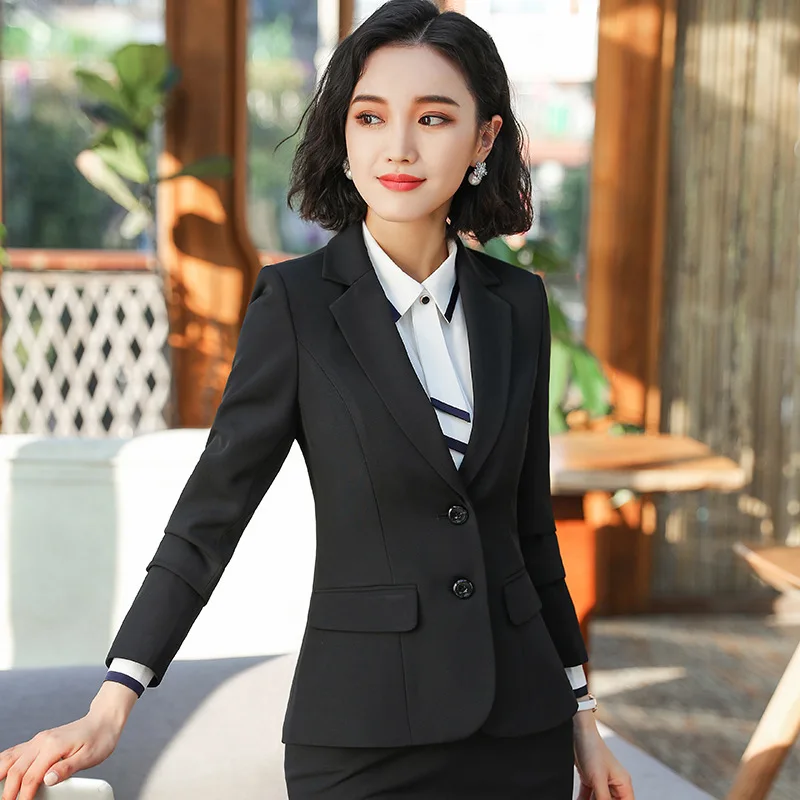 IZICFLY New Style Spring Autumn Formal Uniform Clothes Business Suits with Trouser Slim Office Blazer Set For Women Work Wear