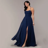 navy blue spaghetti strap evening dresses for party elegant a line long prom dress 2022 sexy high split backless gowns