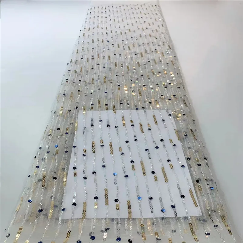 

2023 Высококачественная нигерийская кружевная ткань, тяжелые бусины, французская африканская кружевная ткань, Тканый дизайн, яркие блестки, кружевная ткань