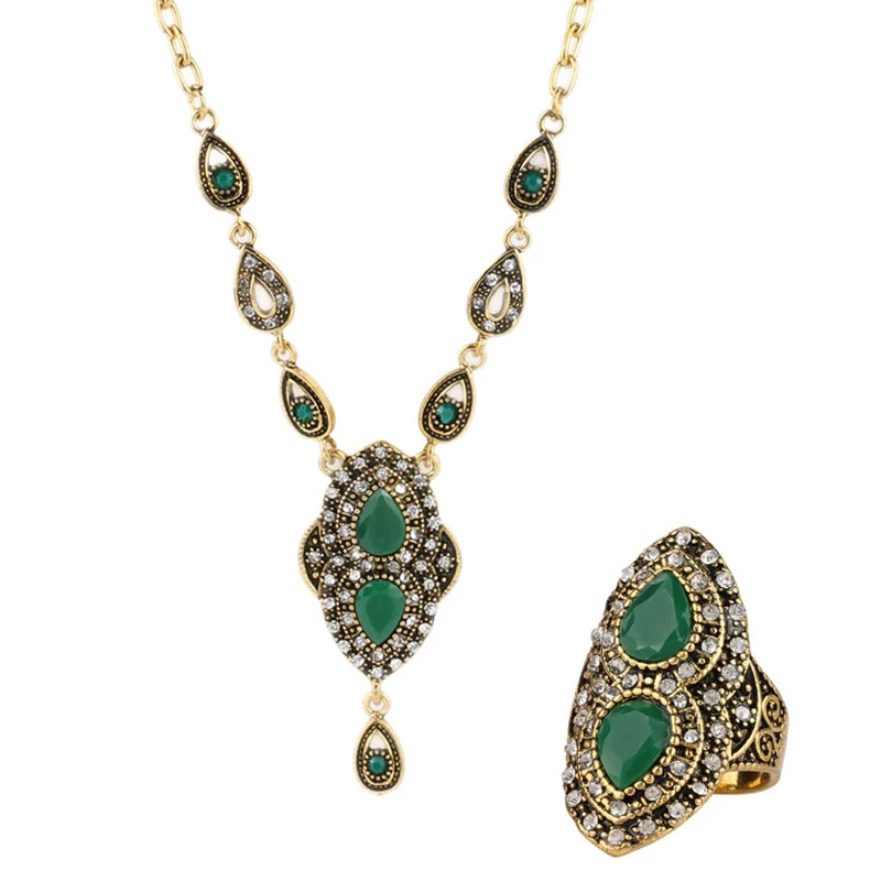 

Turkish Wedding Jewelry Set Vintage Fashion Ladies Earrings Necklace Set Water Drop Set Premium Crystal Bridal Gift