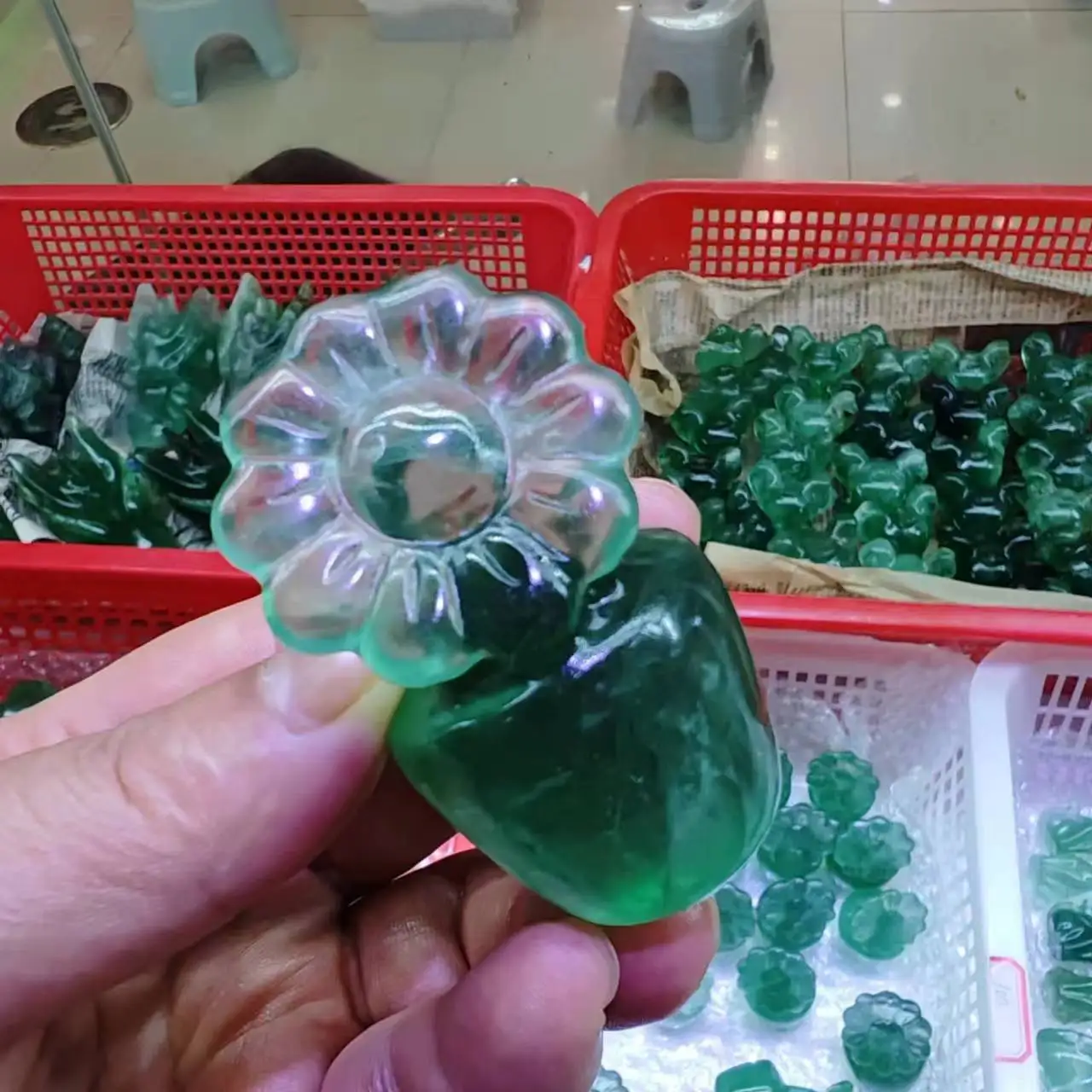 1 шт. натуральный зеленый фотокварцевый резной горшечный Подсолнух рейки