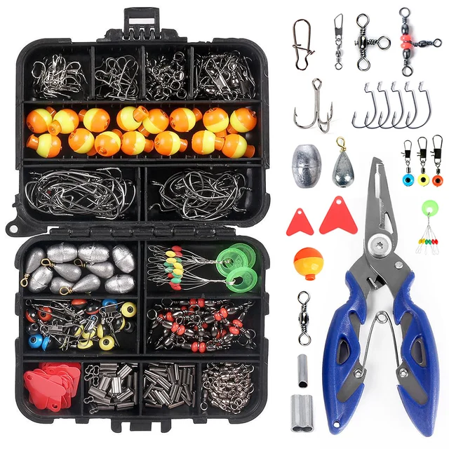 263pcs/Set Fishing Accessories Set with Tackle Box Including Plier Jig Hooks Sinker Weight Swivels Snaps Sinker Slides 1