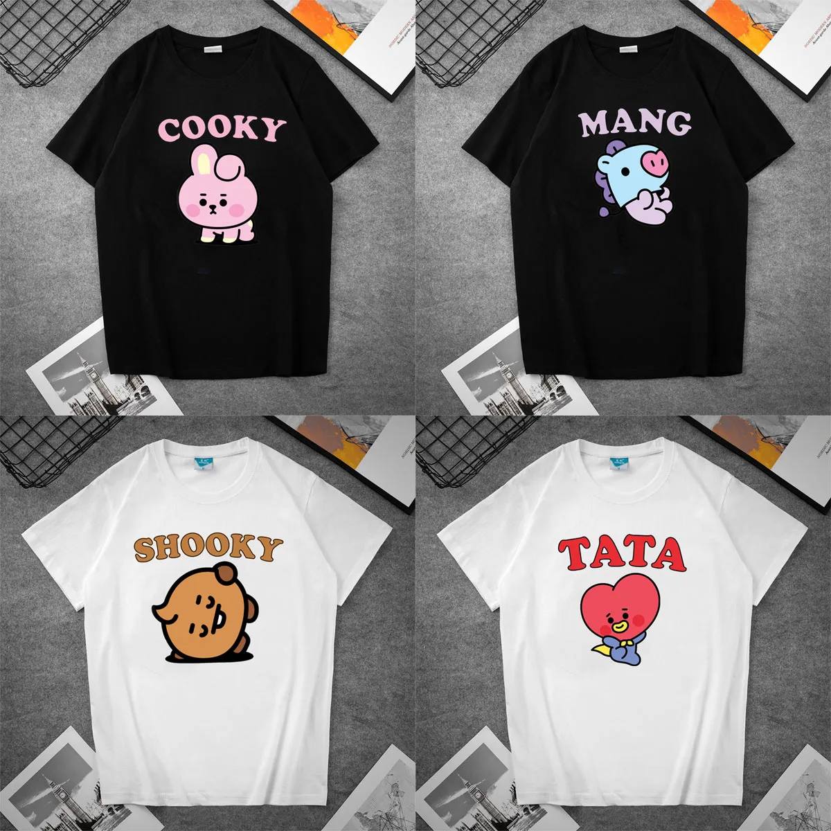 

Kawaii New Bt21 Cartoon Cute Print T-Shirt Anime Cute Short Sleeve Loose Summer Top Stylish Short-Sleeved To Gift To Friends