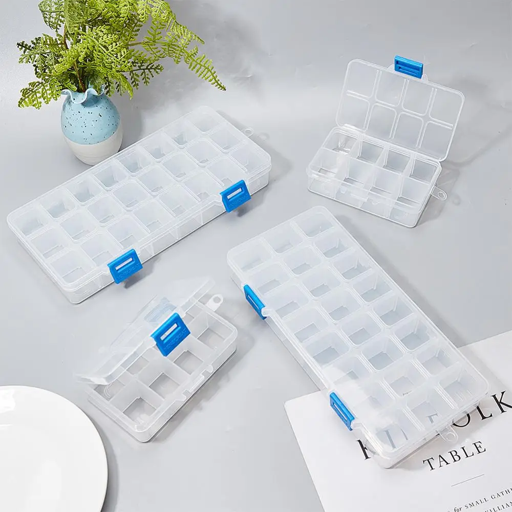 4pcs/set Rectangle Clear Plastic Storage Jewelry Box Compartment Organizer for Beads Earrings Crafts Containers Case