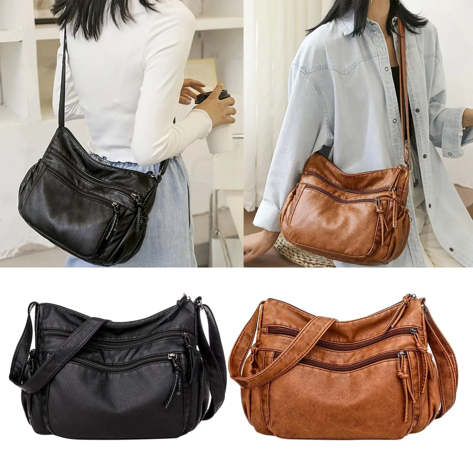 Chic PU Leather Crossbody Bag Shoulder Bag Ladies Waterproof Business Work Casual Totes Purse Adjustable Strap