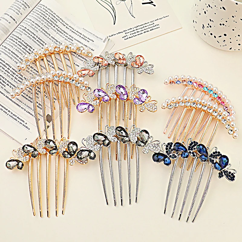 

1PC Creative Women Hair Butterfly Hair Comb Elegant Pearl Women Rhinestone Alloy Hair Clip Daily Retro Jewelry Accessory