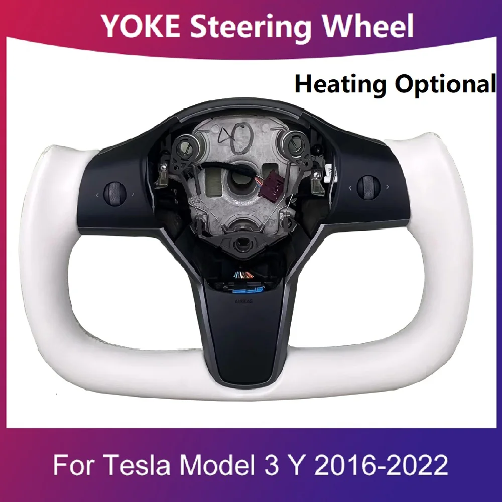 

2022 New Steering Wheel Car Flat Bottom Leather Carbon Fiber Steering Wheel For Tesla Model 3 Y Yoke Steering Wheel