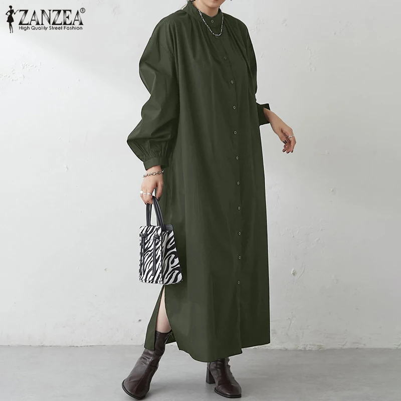 

ZANZEA Fashion Long Shirt Dress Women Long Sleeve Solid Casual Sundress Spring Buttons Down Loose Vestidos Oversized Robe Femme