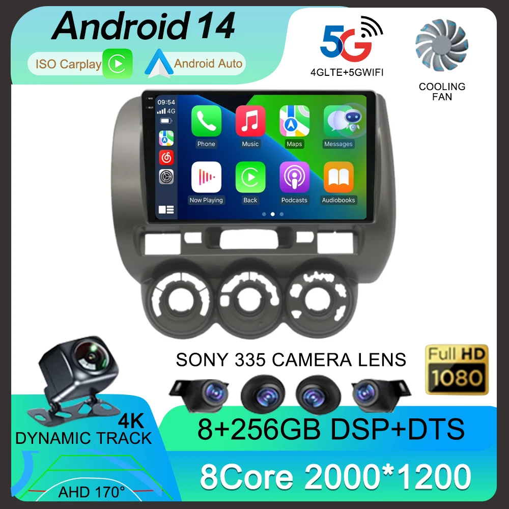Android 14 Автомобильный стерео радио Мультимедийный видеоплеер для Honda Fit Jazz City 2002 2004