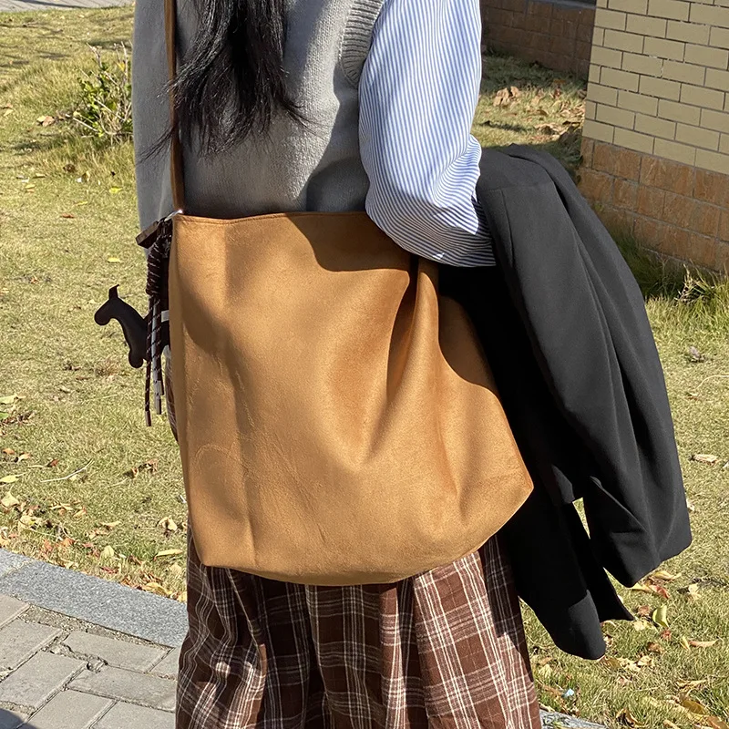 Цельная простая сумка через плечо Ins для студентов корейская модная цвета кавы