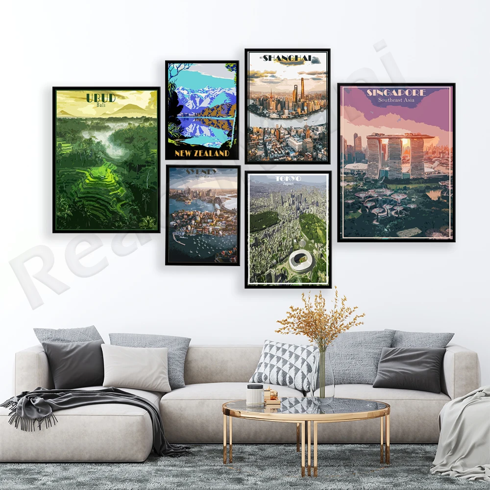 

Японская Гора Фудзи, Таиланд, Шанхай, гавань Сидней, Мельбурн, Австралия, Сингапур, Новая Зеландия, Бали, Азия, постер для путешествий