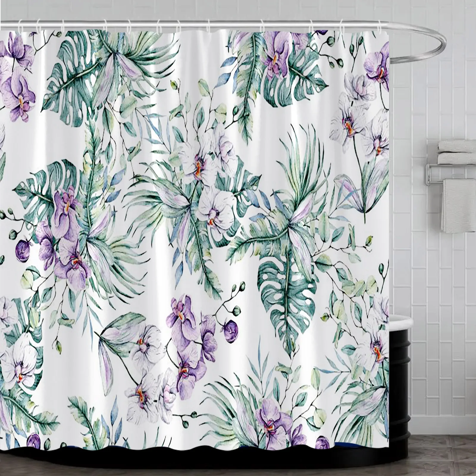 

Curtain Aesthetic Home Decoration with Hooks Bathroom Curtain Fabric Hanging Curtains Orchid Landscape Scenery