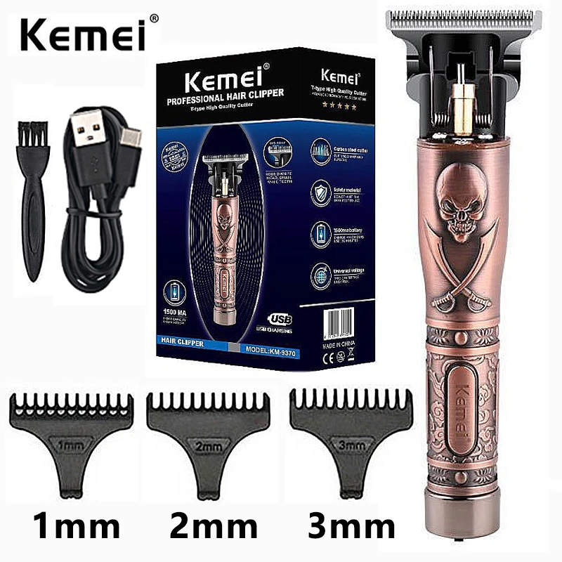 

Беспроводная Машинка для стрижки волос Kemei T9, металлический триммер с болдугой, 0 мм, для парикмахера, машинка для бороды с быстрой зарядкой