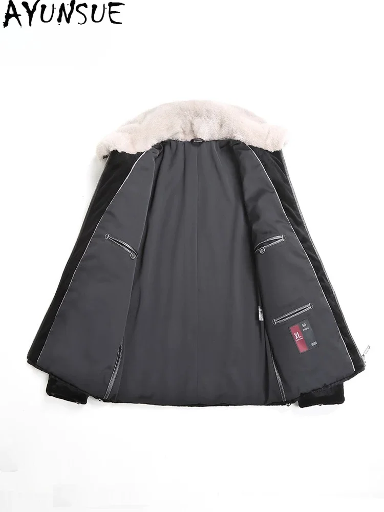 Фото AYUSNUE Натуральная норковая шуба для мужчин, роскошная модная зимняя куртка из цельной норки, с пайетками, теплая, размеры S-6XL №4