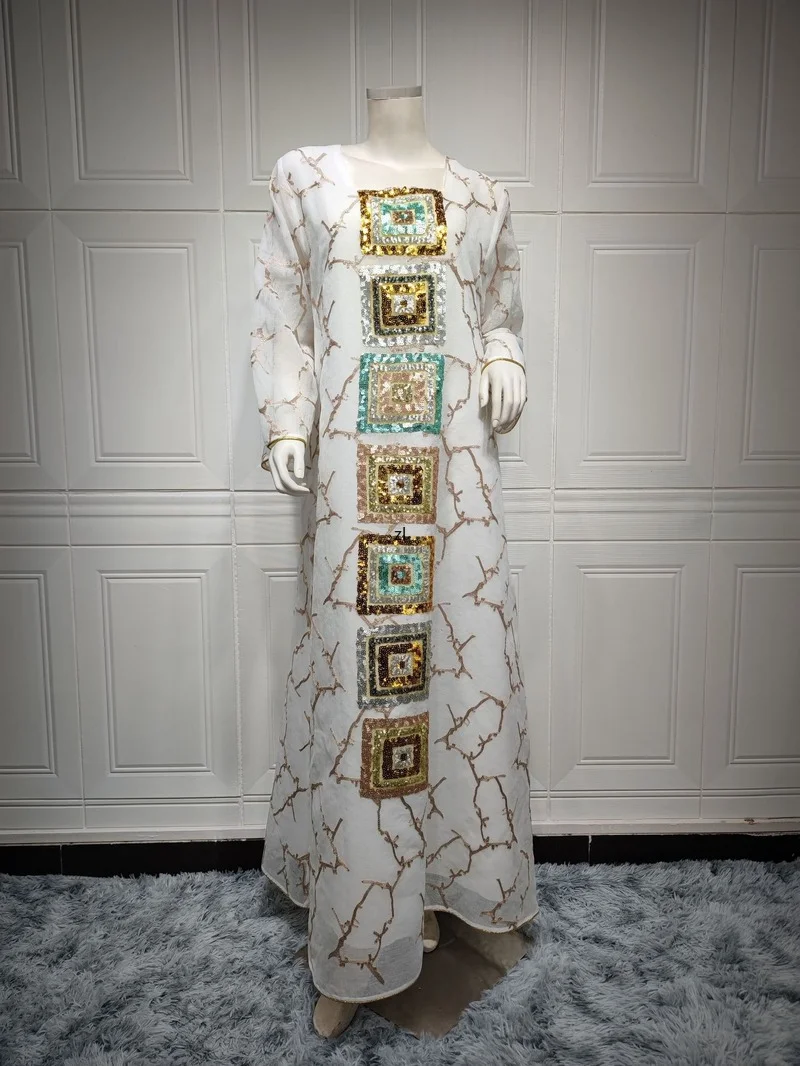 Dubai Abaya Women Jalabiya Muslim Dress Beads Emboridery Mesh Moroccan Kaftan Arab Evening Party Arabian Islam Clothing Ramadan
