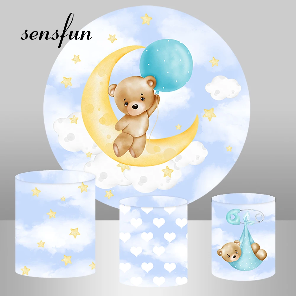Луна звезды медведь воздушный шар Круг Круглый фон небо облака Oh Baby Shower