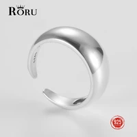 roru s925 silver 100 glossy simple 9mm chunky circle finger rings adjustable for couples female fine jewelry gifts 2022 new
