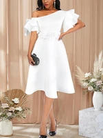 2022 new women white dress off shoulder a line pleated ruffles short sleeves party elegant vestido african event celebrate robes