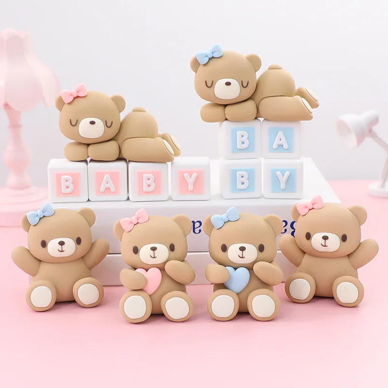 

Boy Girl 1st Birthday Party Cake Decoration Pink Blue Cartoon Bear Cake Topper Gender reveal Bear Doll Ornament Baby Shower