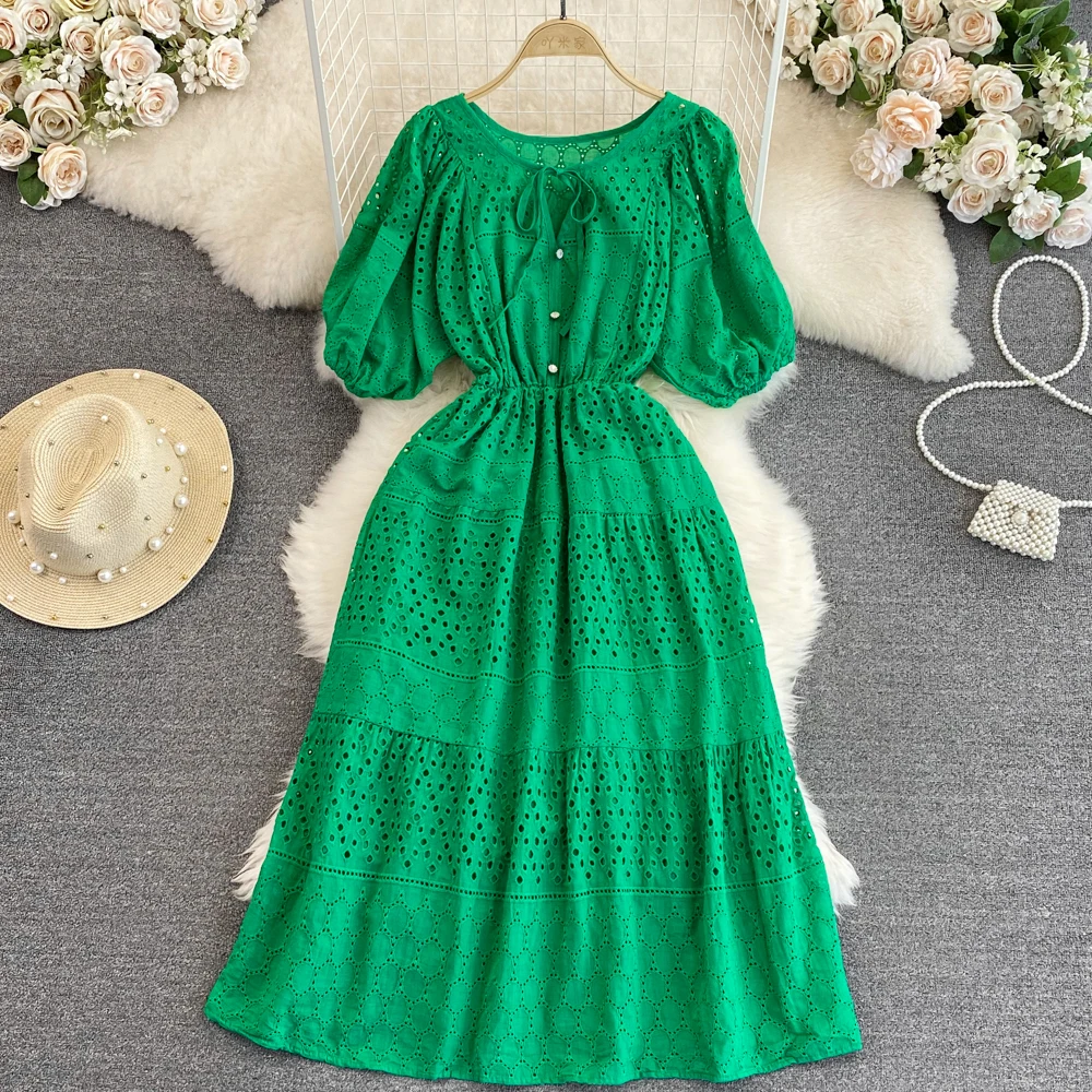 

Винтажное темпераментное платье с коротким рукавом, круглым вырезом и вырезом на талии, тонкое праздничное платье для пляжа