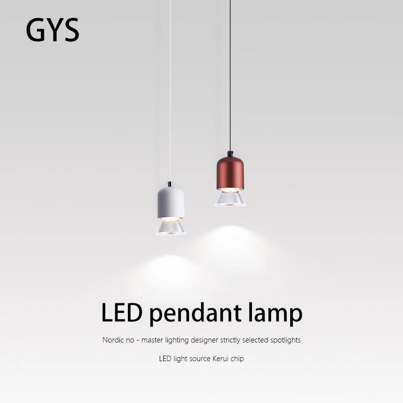 GYS Led Chandelier Aluminum Pendant Lamp Bedroom Bedside Spotlight 7W COB Table Ceiling Foco White Black Red Blue Grey For Room