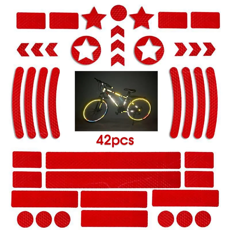 

Bicycle Reflective Sticker Motorcycle Stickers Car Truck Electric Scooter Warning Adhesive Tape Decals 42pcs/pack