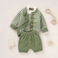 Baby Clothes Set Knitted Newborn Girls Boys Sweater + Vest + Short Fashion Dots Toddler Infant Clothing Suit Long Sleeve Outfits