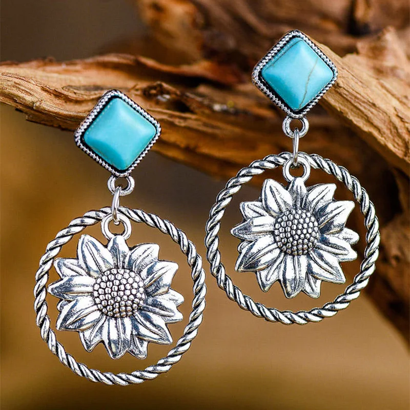 

Turquoise Ring Cactus Alloy Stud Earrings for Girls Women Children Birthday Gift Lovely Jewelry Water Drop Accessories