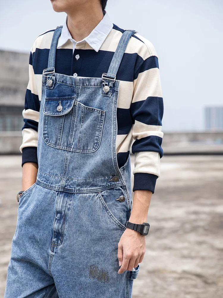 DEEPTOWN Vintage Denim Overalls Men Loose Straight Cargo Pants Hole Solid Streetwear Hip Hop Trousers Classic Casual Plus 6XL