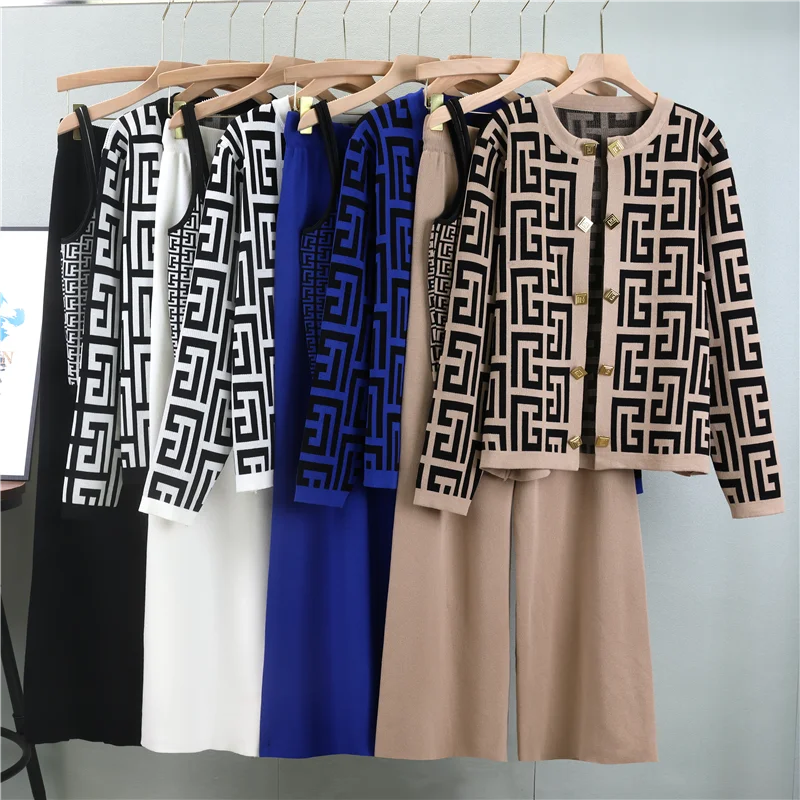 Женский Сексуальный Комплект Trikotaj Из 3 Предметов Повседневный Вязаный Свитер