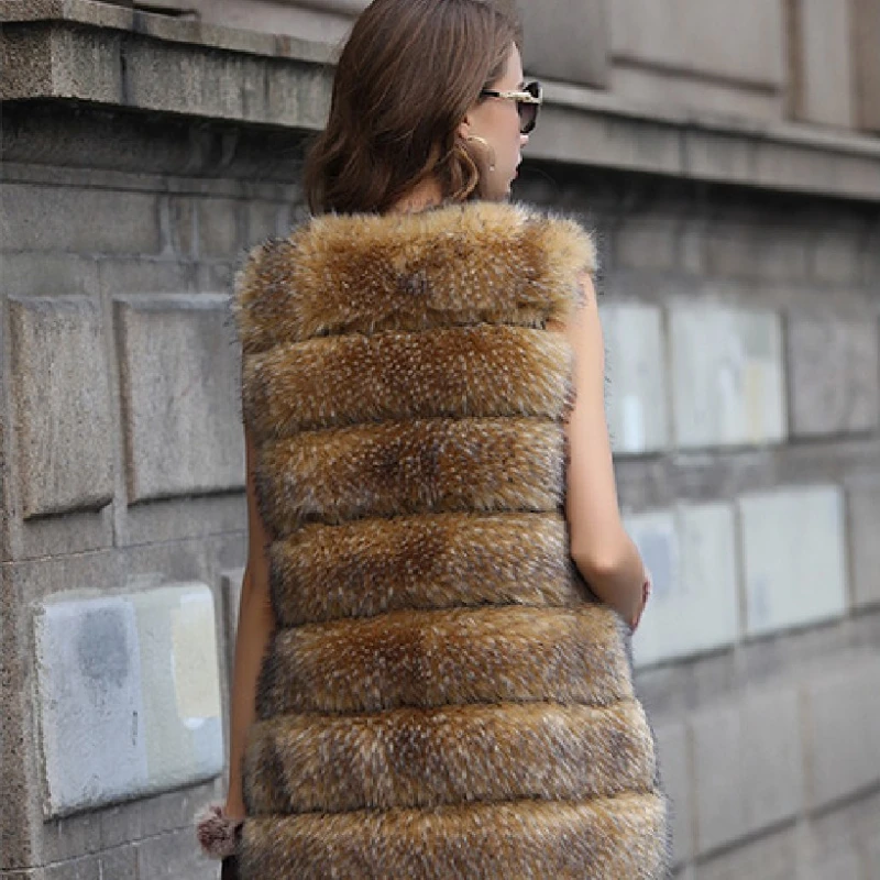 Long Furry Fur Coats Women Winter Ladies Luxury Fake Fox Fur Coats Slim Fake Leather Vests New Vests Long Coats Women's Coats