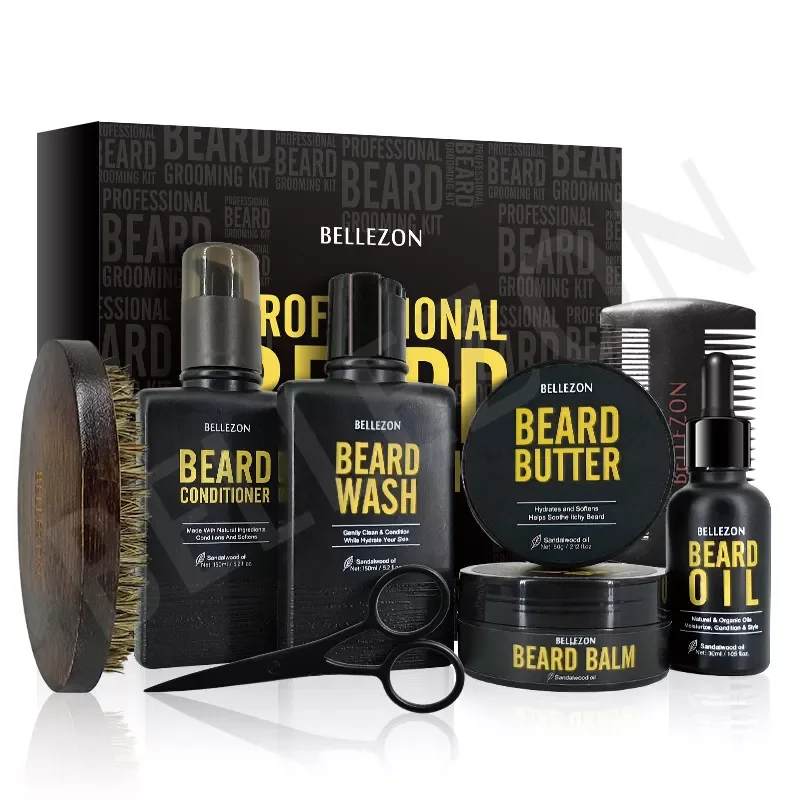 8Pcs/set Men Beard Care Kit Beard Shaving Cream Aftershave Cleaning Care Nourishing Shaping Male Beard Growth Set