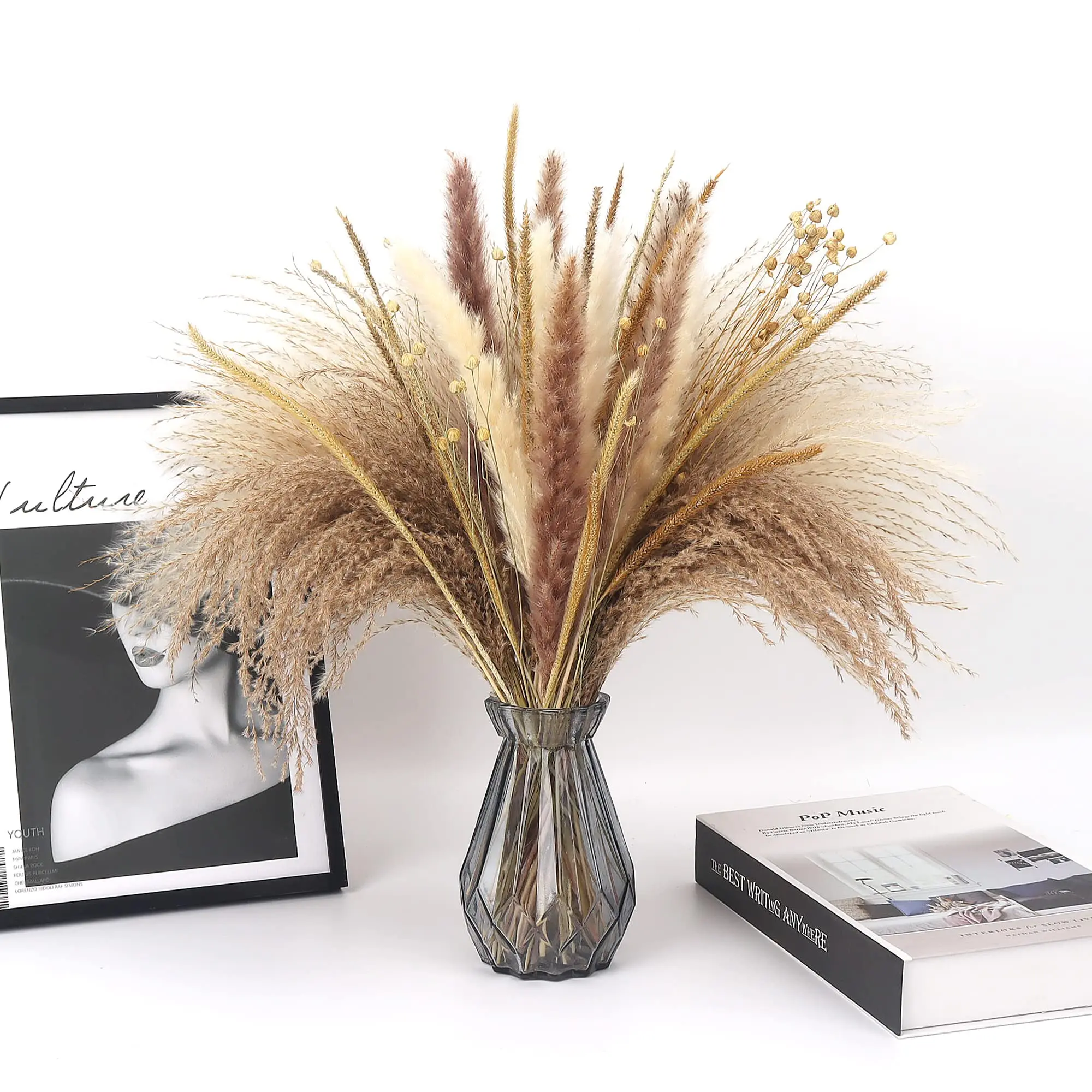 

65pcs Pampas Grass Decor Dried Flowers Bouquet Home Fleurs Sechees Christmas Wedding Arrangement Decoration Real Flores