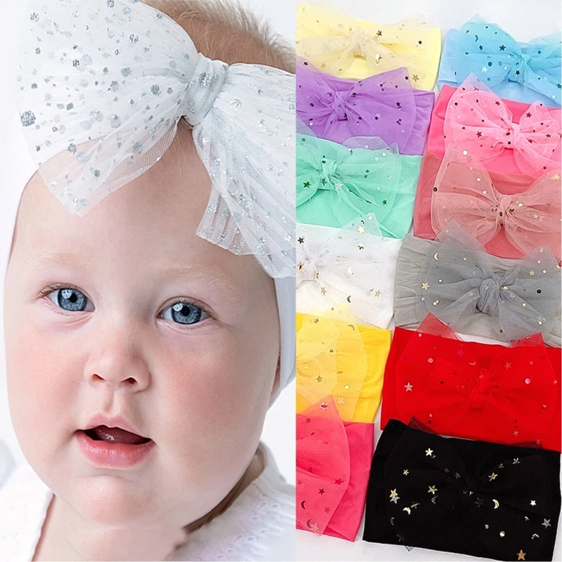 

Baby Bowknot Headband Mesh Stars Bows Turban Elastic Hair Band Head Wrap Children Toddler Headwear QX2D