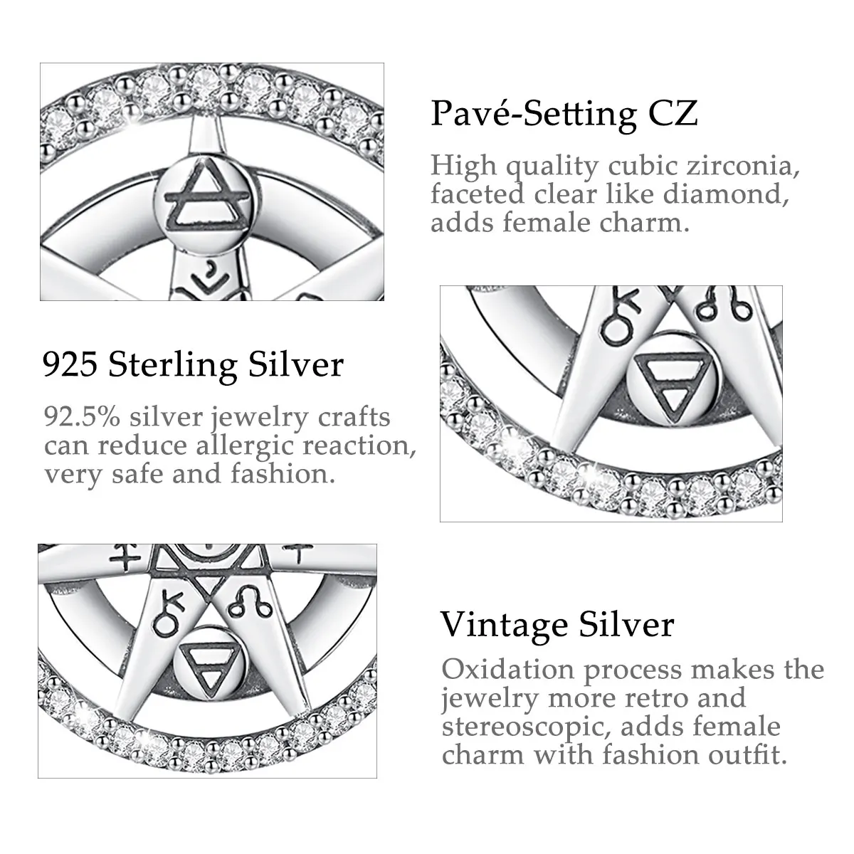 EUDORA 925 Серебряное ожерелье Алхимическая пятиконечная звезда Рун Амулет Хранительный Подвеска Ювелирные изделия для мужчин и женщин Подарок.