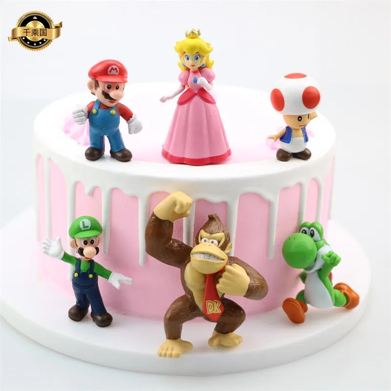 

6pcs Super Mario Game Cartoon Figures Mario Garage Kit Children's PVC Mini Dolls 4-7cm Toys Cake Decoration Car Accessories