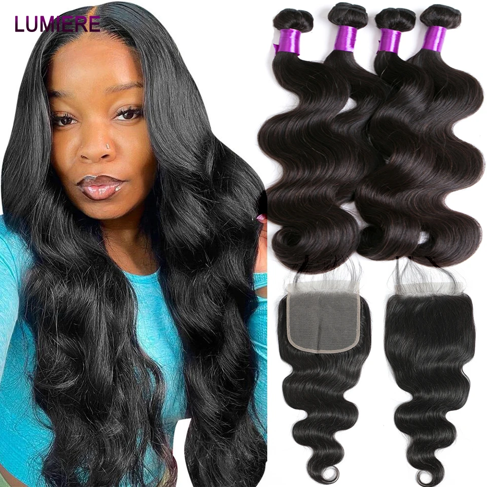 

Lumiere 28 30 40 Inch Body Wave Human Hair Bundles With Lace Closure Frontal Brazilian Hair Bundles With 5x5 6x6 HD Lace Closure